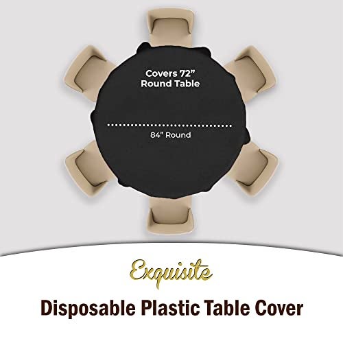 Party Solids 6-Pack Premium Plastic Tablecloth 84in. Round Plastic Table Cover - Black - Image 4