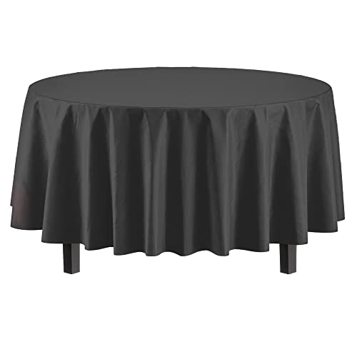 Party Solids 6-Pack Premium Plastic Tablecloth 84in. Round Plastic Table Cover - Black - Image 2