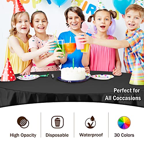 Party Solids 6-Pack Premium Plastic Tablecloth 84in. Round Plastic Table Cover - Black - Image 5