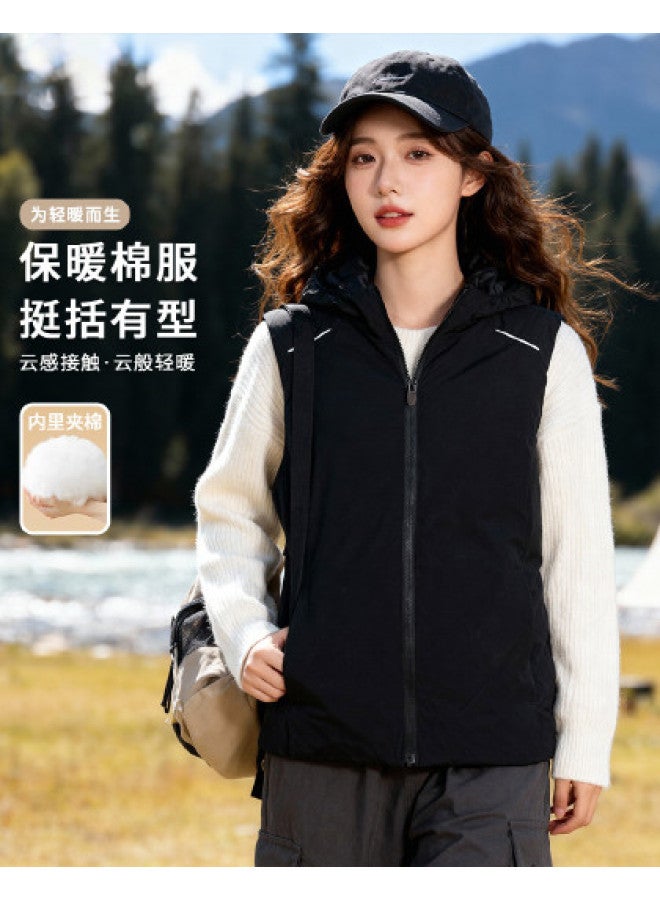 Fapai Can Be Worn As Outerwear Or Layered] Women's Winter Simple Versatile Warm Vest With Hood Zipper Sleeveless Casual Cotton Vest - Image 1