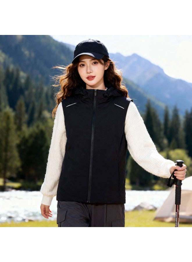 Fapai Can Be Worn As Outerwear Or Layered] Women's Winter Simple Versatile Warm Vest With Hood Zipper Sleeveless Casual Cotton Vest - Image 5