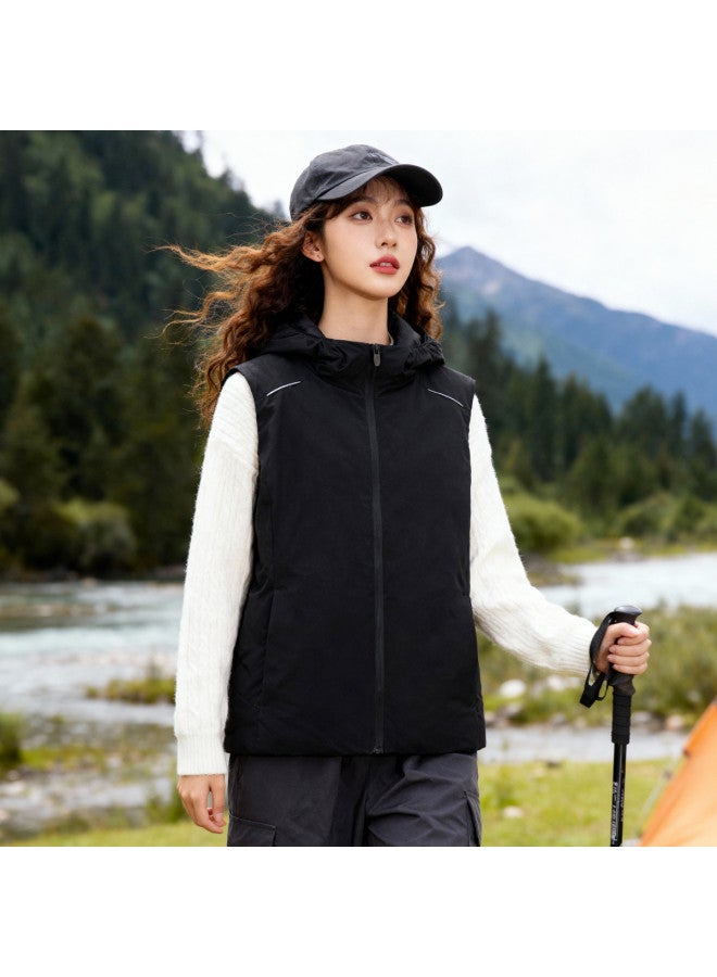 Fapai Can Be Worn As Outerwear Or Layered] Women's Winter Simple Versatile Warm Vest With Hood Zipper Sleeveless Casual Cotton Vest - Image 4