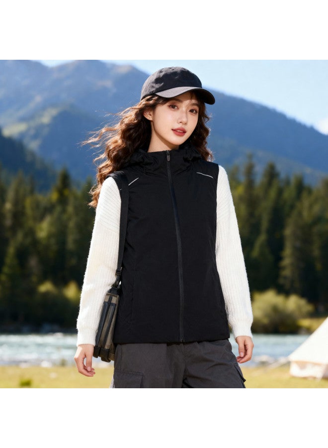 Fapai Can Be Worn As Outerwear Or Layered] Women's Winter Simple Versatile Warm Vest With Hood Zipper Sleeveless Casual Cotton Vest - Image 3