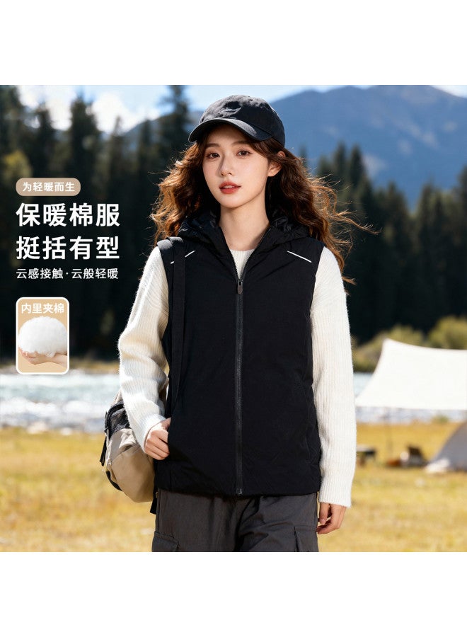 Fapai Can Be Worn As Outerwear Or Layered] Women's Winter Simple Versatile Warm Vest With Hood Zipper Sleeveless Casual Cotton Vest - Image 2