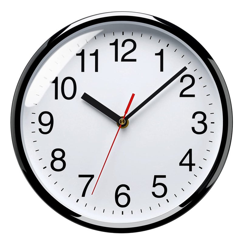 Plumeet Wall Clock 10 Non Ticking Silent Quartz Black Wall Clocks Battery Operated Decorative Home Office School Clock White