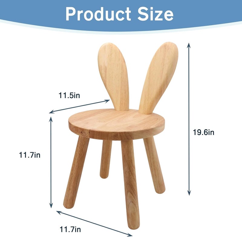 DoFanXinYe Wooden Step Stool for Toddlers, 2-in-1 Kids Chair & Desk Seat, Solid Rubberwood Bunny Ears Backrest, Wood Wax Oil Finish, CPC Certified Sturdy Seating for Playroom Classroom Nursery, Natural（1 Pack） - Image 3