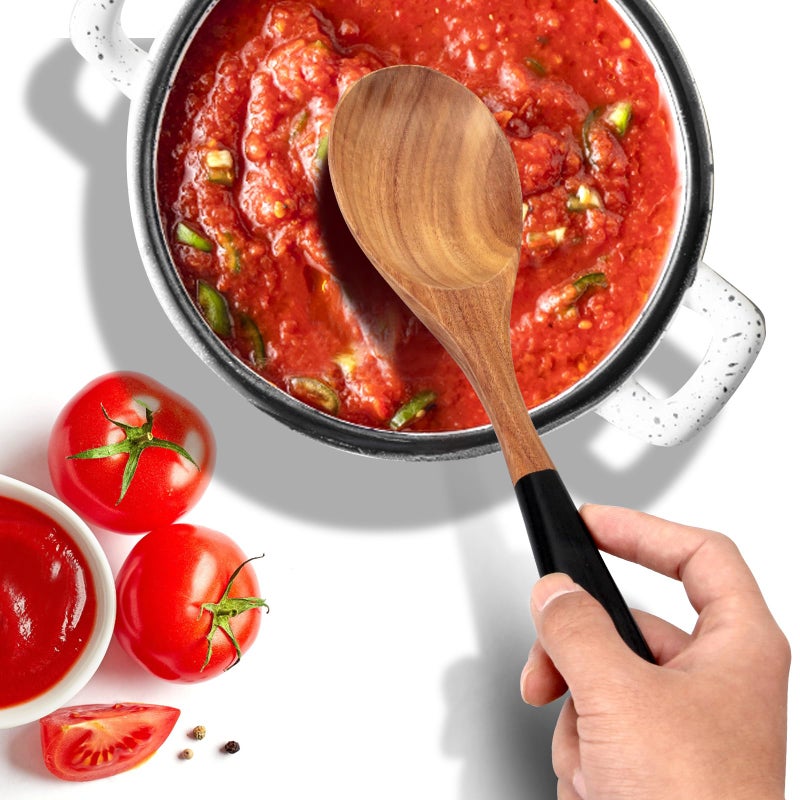 Renawe 2 Pcs 12" Large Wooden Spoons for Cooking Utensils Acacia Wood Non Stick Serving Spoon for Baking Cooking Spatula Set Bamboo Teak Long Stirring Mixing Spoons Big Ladle Kitchen Tools Gift - Image 2