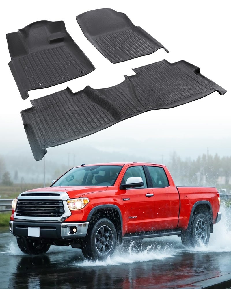 DrCarNow for Toyota Tundra Floor Mats 2011 2010 2009 2008 2007, Custom Fit All-Weather Cargo Liner Car Mats Full Set for Tundra 2007-2011 Double Cab & CrewMax TPE Rubber Seat Protection Automotive Accessories - Image 1