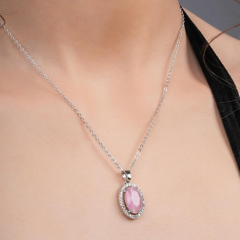 STYOLLO Pendant Necklace Silver For Women & Girls with Oval Crystal & American Diamonds | Traditional Women's Jewellery | Stylish Girls' Chains & Necklaces, Birthday, Gift- Set of 1 - Image 5