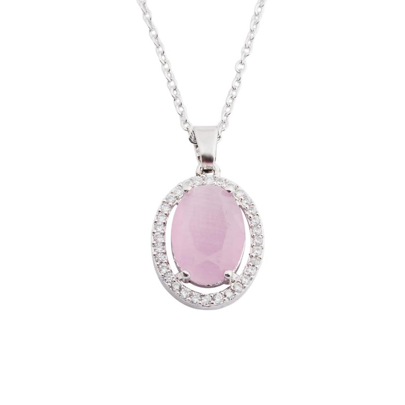 STYOLLO Pendant Necklace Silver For Women & Girls with Oval Crystal & American Diamonds | Traditional Women's Jewellery | Stylish Girls' Chains & Necklaces, Birthday, Gift- Set of 1 - Image 1