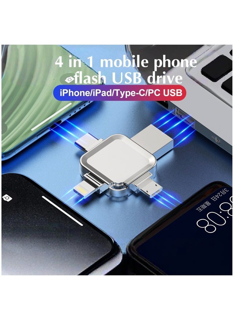 128GB USB Flash Drive 4-in-1 Multifunctional Compatible with iPhone/iPad/Android/PC High Speed Backup Thumb Drive Memory Stick External Storage Fast USB A USB C Micro USB  iPhone Connector - Image 1