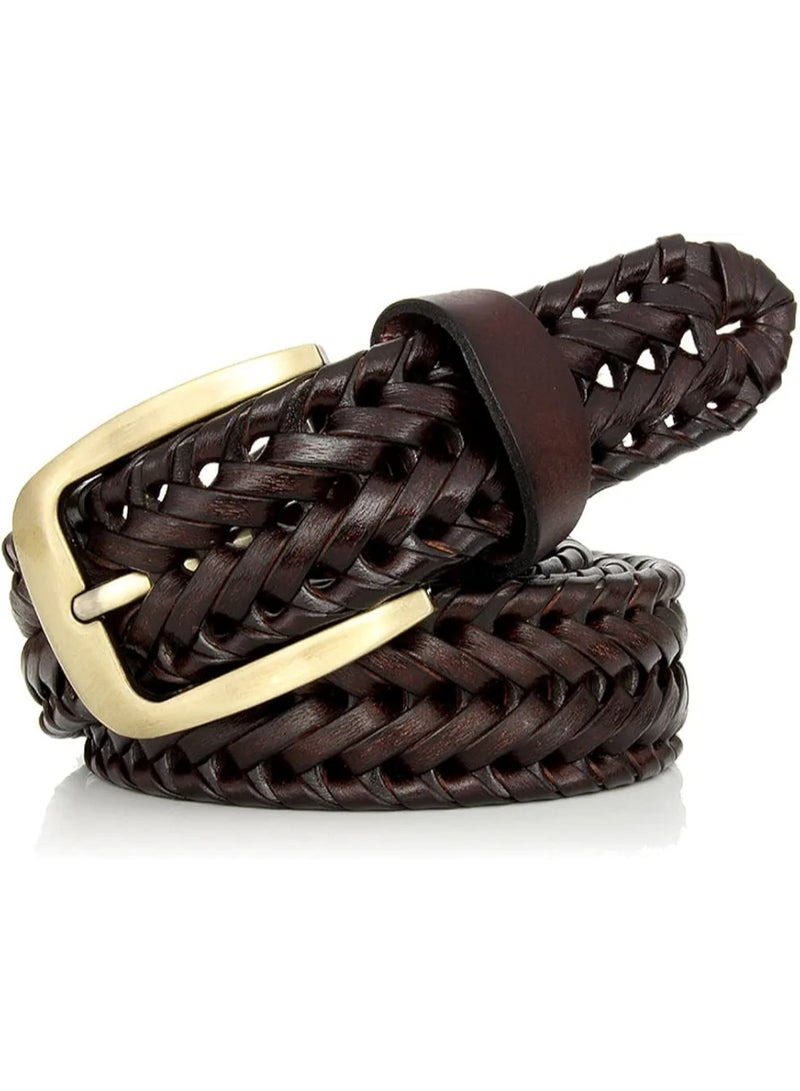 Unisex braided belt with buckle, made of genuine leather, for casual wear. - Image 1