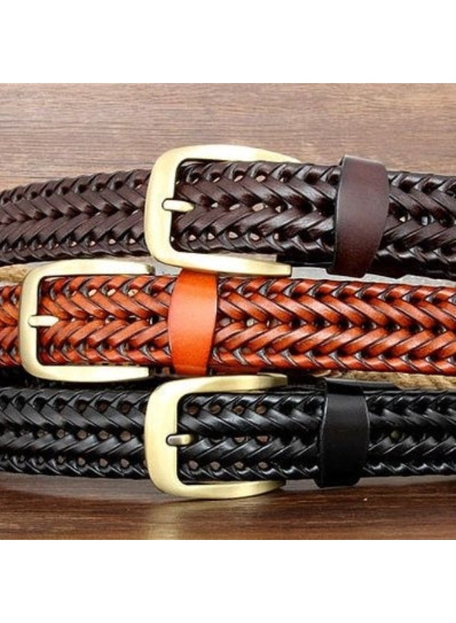 Unisex braided belt with buckle, made of genuine leather, for casual wear. - Image 5