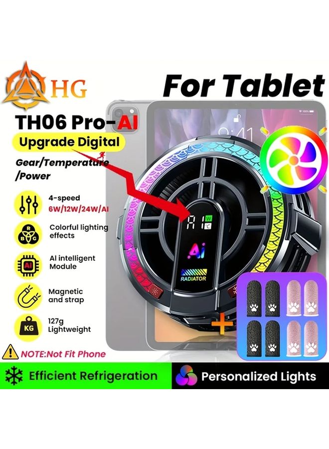 Tablet Cooler TH06 Semiconductor AI Temperature Control Magnetic Fan 5V 9V 3A with 4 Pair Game Thumb Sleeves - Image 2