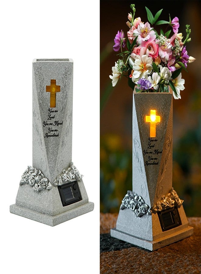 AVEKI Solar Cemetery Vases for Grave 9 inch Resin Flower Holder Outdoor Vases with Drain Hole & Cruciform Solar Light Gave Decorations for Cemetery Headstone Tomb Day of The Dead Memorial Gifts (Vase) - Image 1