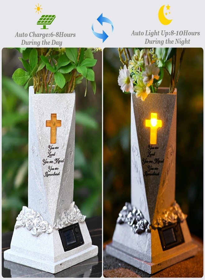 AVEKI Solar Cemetery Vases for Grave 9 inch Resin Flower Holder Outdoor Vases with Drain Hole & Cruciform Solar Light Gave Decorations for Cemetery Headstone Tomb Day of The Dead Memorial Gifts (Vase) - Image 2