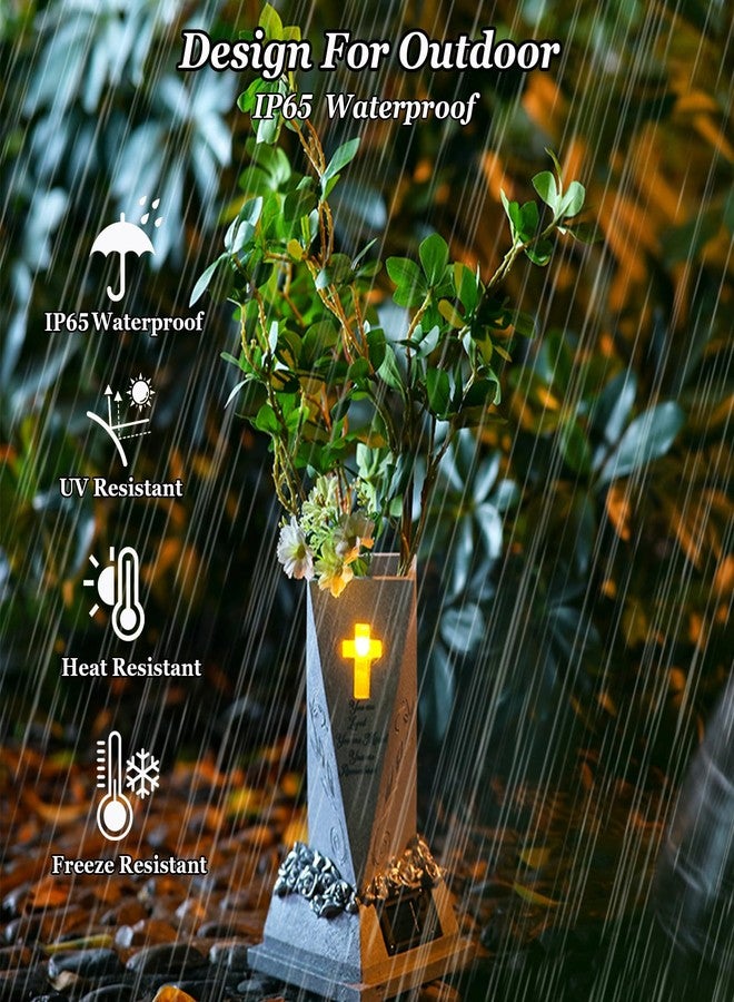 AVEKI Solar Cemetery Vases for Grave 9 inch Resin Flower Holder Outdoor Vases with Drain Hole & Cruciform Solar Light Gave Decorations for Cemetery Headstone Tomb Day of The Dead Memorial Gifts (Vase) - Image 3