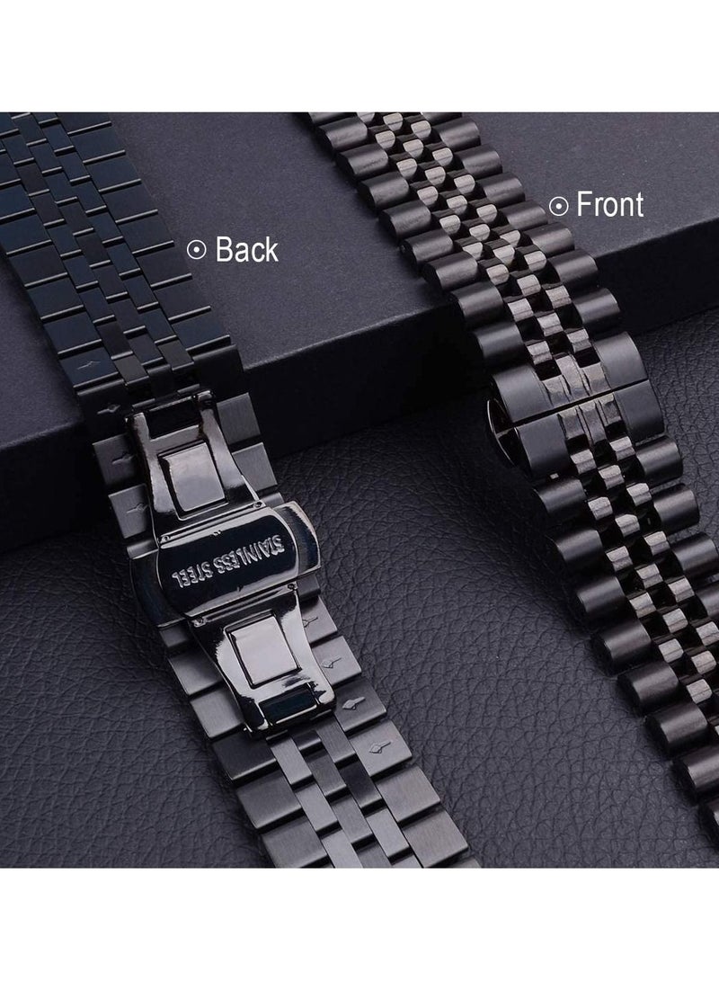 Compatible with Apple Watch Band 44mm 42mm 40mm 38mm Stainless Steel Heavy Band with Butterfly Folding Clasp Link Bracelet for iWatch Series 6/SE Series 5/4/3/2/1 Men Black 44mm/42mm - Image 4
