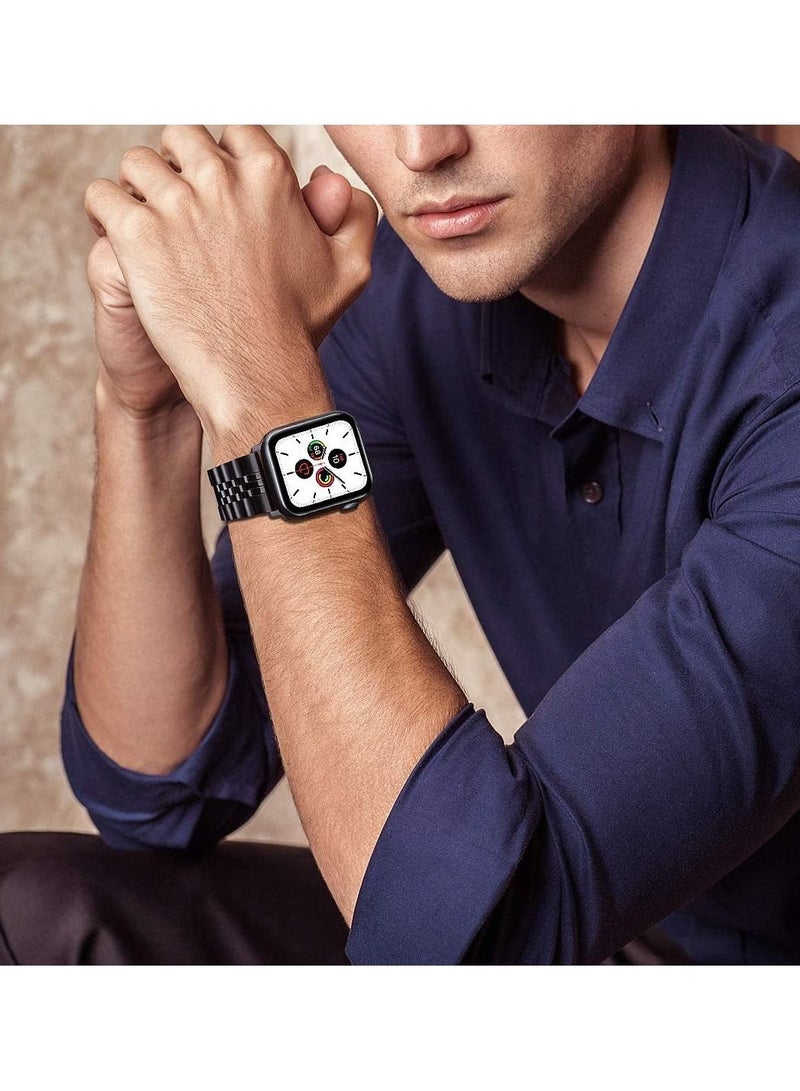 Compatible with Apple Watch Band 44mm 42mm 40mm 38mm Stainless Steel Heavy Band with Butterfly Folding Clasp Link Bracelet for iWatch Series 6/SE Series 5/4/3/2/1 Men Black 44mm/42mm - Image 5