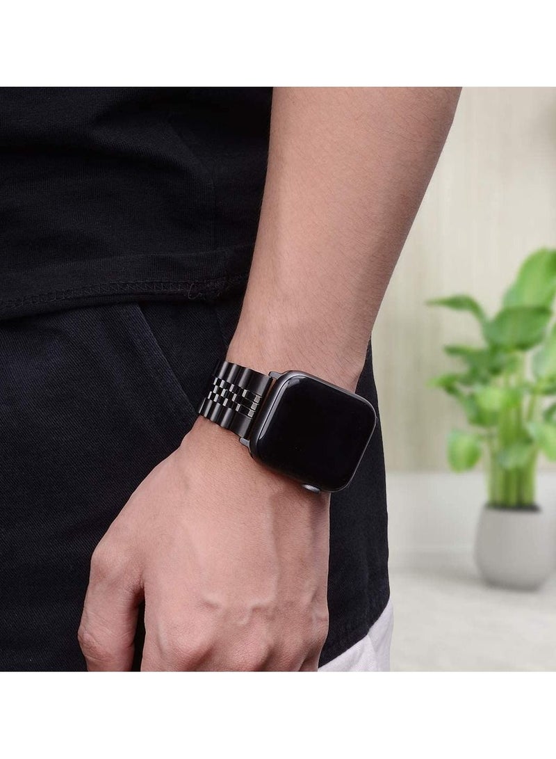 Compatible with Apple Watch Band 44mm 42mm 40mm 38mm Stainless Steel Heavy Band with Butterfly Folding Clasp Link Bracelet for iWatch Series 6/SE Series 5/4/3/2/1 Men Black 44mm/42mm - Image 3