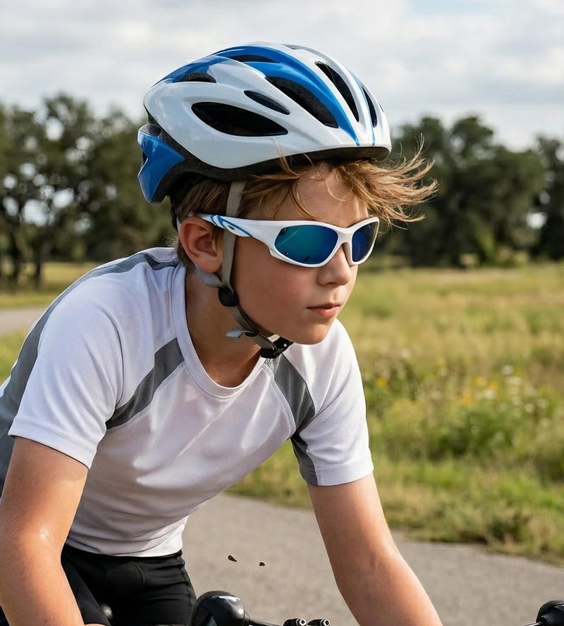 NULOOQ Kids Baseball Polarized Sunglasses – Unbreakable Flexible Youth Sports Sunglasses for Boys Girls Age 4-12 (Matte White Frame/Blue Mirrored Lens) - Image 2