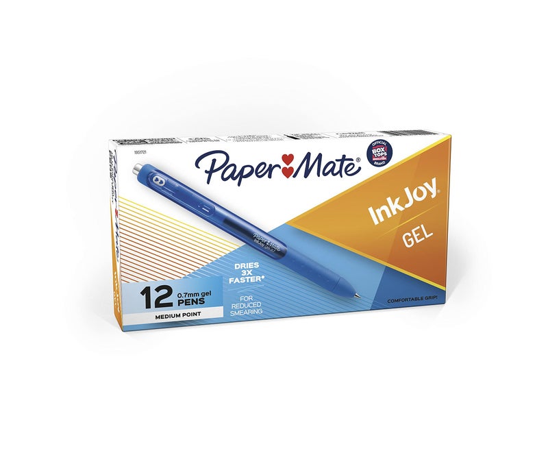 Paper Mate أقلام جيل Paper Mate® InkJoy®، نقطة متوسطة، 0.7 مم، برميل أزرق، حبر أزرق، عبوة من 12 - Image 1