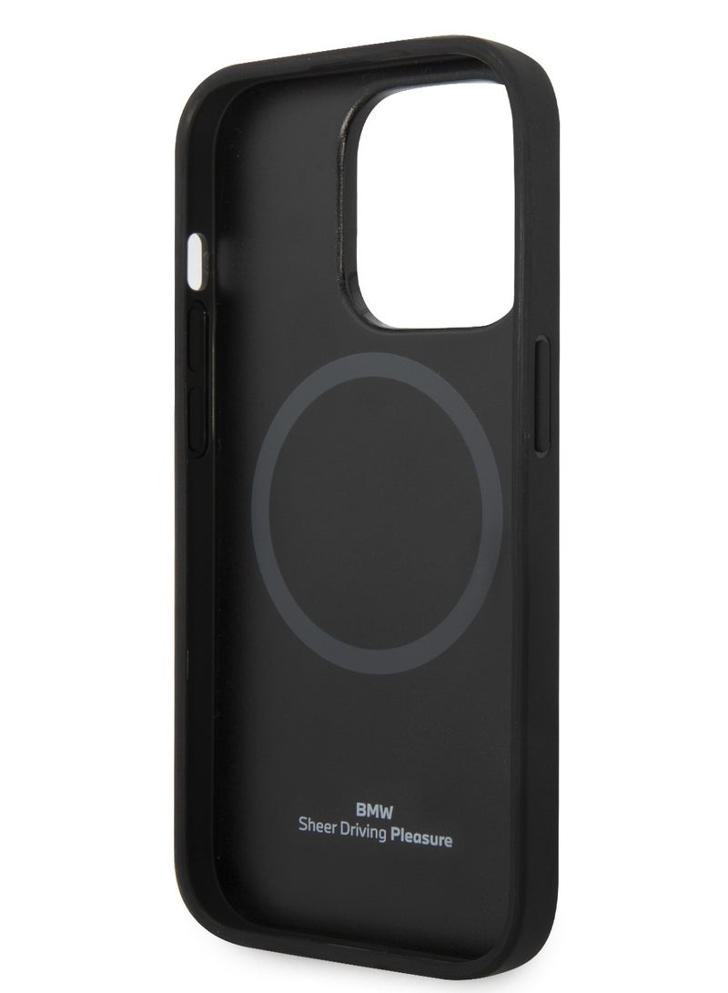 بي إم دبليو حافظة جلدية أصلية من مجموعة Magsafe Compatibility Collection مع نمط Diamond Hot Stamp متوافق مع ايفون 14 برو ماكس - أسود - Image 4