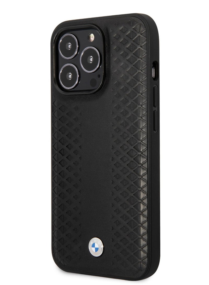 بي إم دبليو حافظة جلدية أصلية من مجموعة Magsafe Compatibility Collection مع نمط Diamond Hot Stamp متوافق مع ايفون 14 برو ماكس - أسود - Image 3