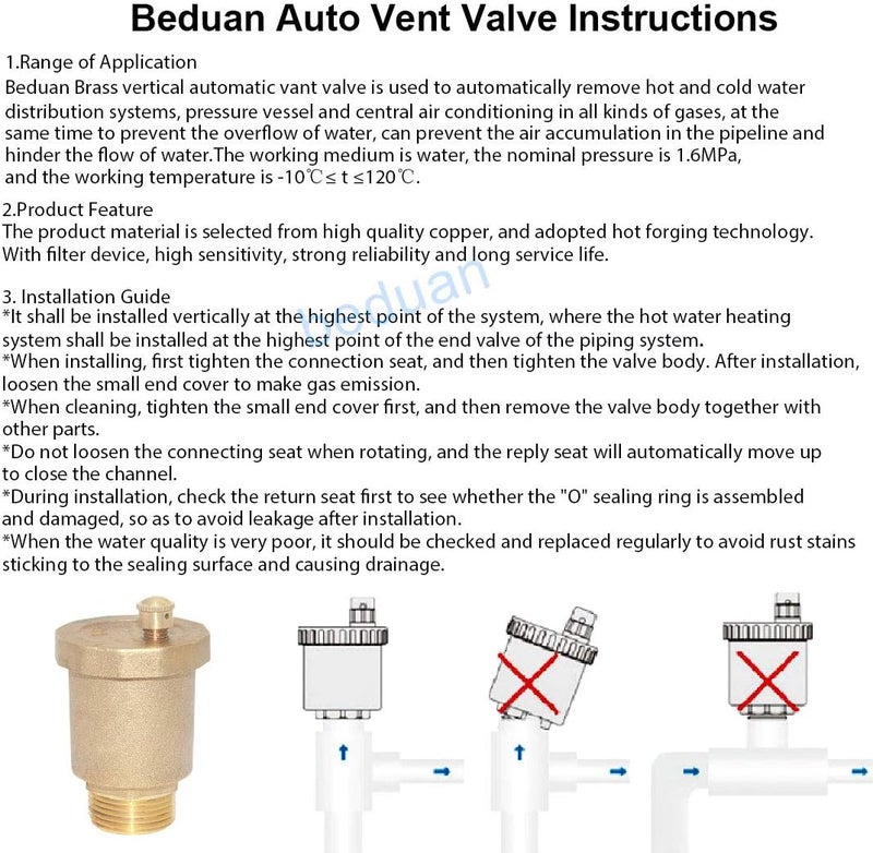 beduan صمام تعويم أوتوماتيكي من النحاس Beduan 10500-VE، صمام تحرير الهواء بخيط ذكر 3/4" - Image 4