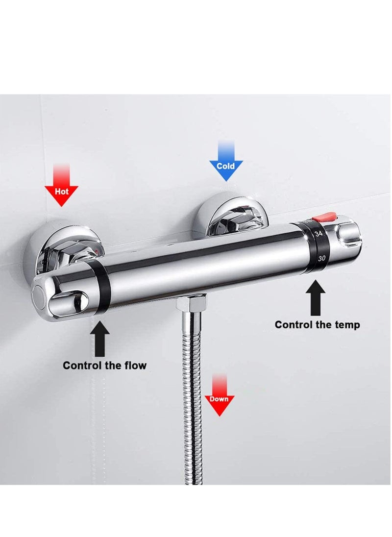 SYOSI - Thermostatic Bath Shower Mixer Tap Wall Mounted Shower Mixer Bar Chrome Brass Valve Anti Scald Tap Bathroom Accessory Hot Cold Water Intelligent Constant Temperature - Image 1
