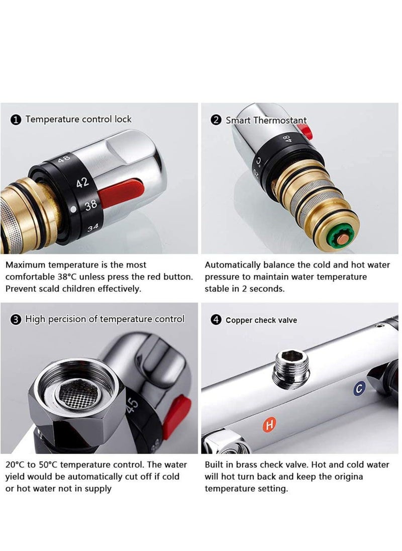 SYOSI - Thermostatic Bath Shower Mixer Tap Wall Mounted Shower Mixer Bar Chrome Brass Valve Anti Scald Tap Bathroom Accessory Hot Cold Water Intelligent Constant Temperature - Image 1