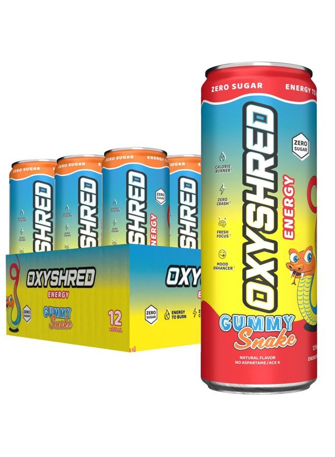 EHP Labs OxyShred Healthy Energy Drink - Zero Sugar Energy Drinks with Amino Acids, Green Tea Extract, Vitamin C & L Carnitine - Zero Carbs, Zero Calories, Clean Caffeine, Gummy Snake (12-Pack) - Image 1