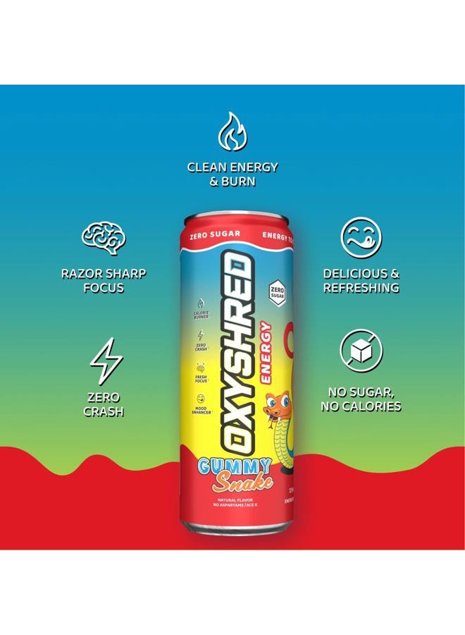 EHP Labs OxyShred Healthy Energy Drink - Zero Sugar Energy Drinks with Amino Acids, Green Tea Extract, Vitamin C & L Carnitine - Zero Carbs, Zero Calories, Clean Caffeine, Gummy Snake (12-Pack) - Image 3
