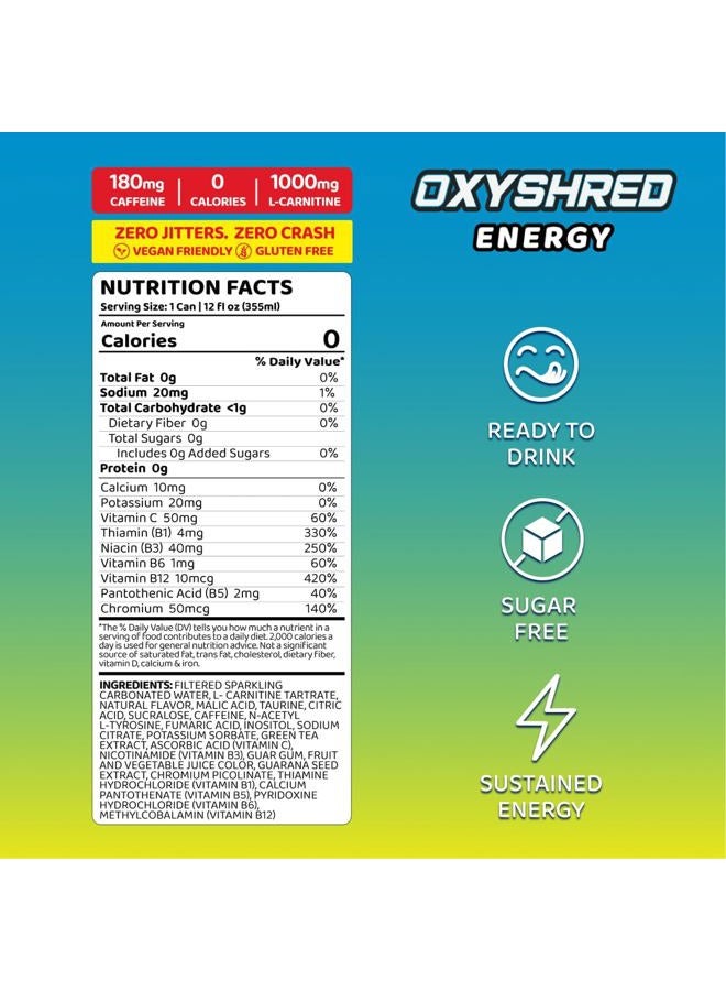 EHP Labs OxyShred Healthy Energy Drink - Zero Sugar Energy Drinks with Amino Acids, Green Tea Extract, Vitamin C & L Carnitine - Zero Carbs, Zero Calories, Clean Caffeine, Gummy Snake (12-Pack) - Image 2