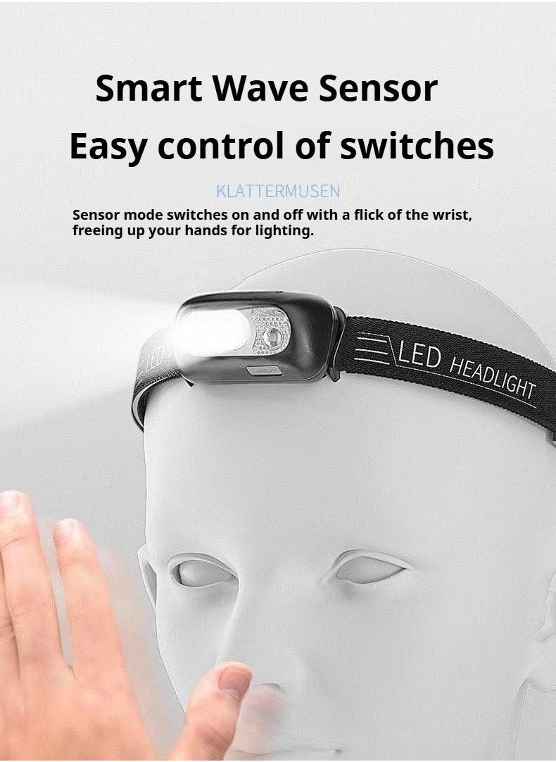 Generic - Mini USB Rechargeable LED Headlamp Infrared Sensor Headlamp Camping Fishing Light 20 x 10 x 20 cm - Image 1