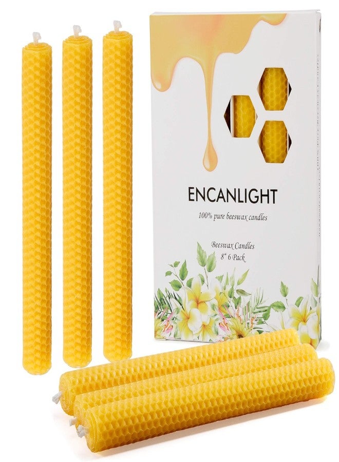 ENCANLIGHT Natural 8 Inch Handmade Honeycomb Candlesticks Bee waxs Taper Candles 6 Pack Hours Burning Time-Bees Wax with Smokeless,Dripless and Unscented for Home Decor Party Dinner - Image 1