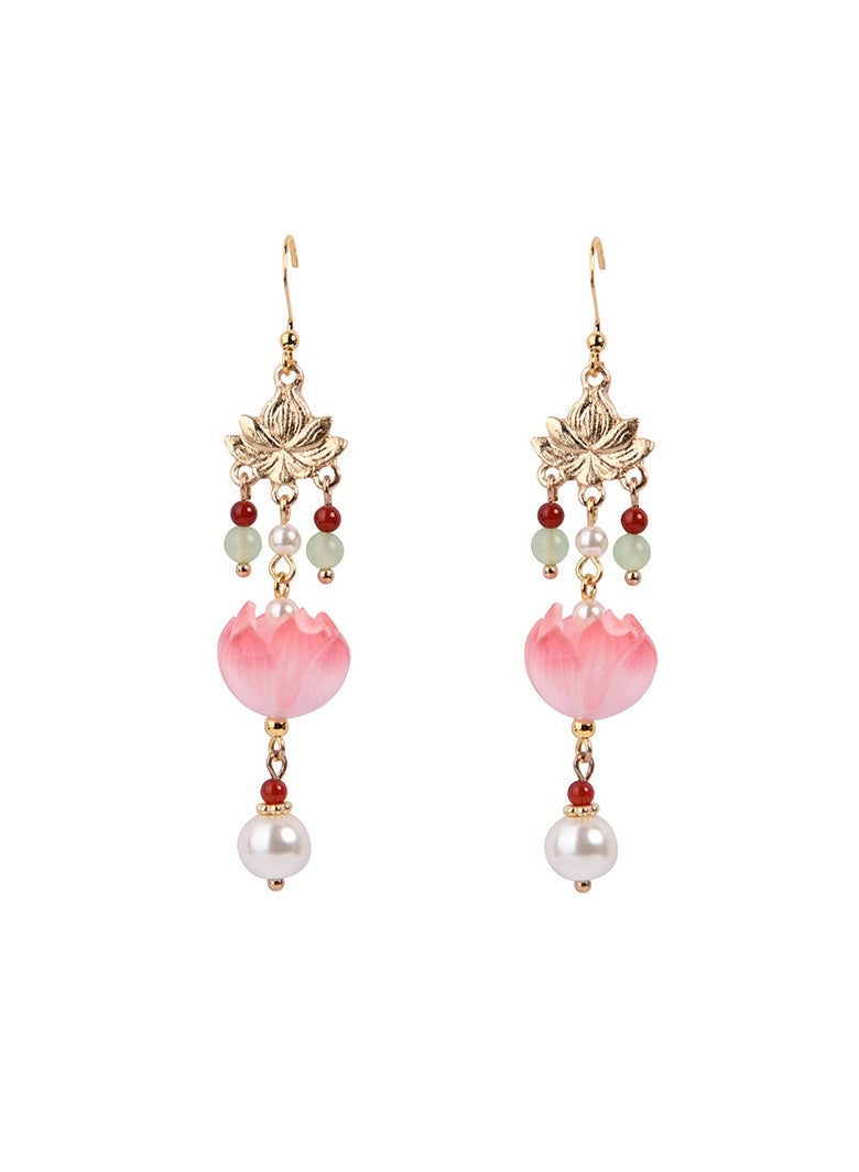14k Gold Lotus Long Tassel Earrings  - Image 1