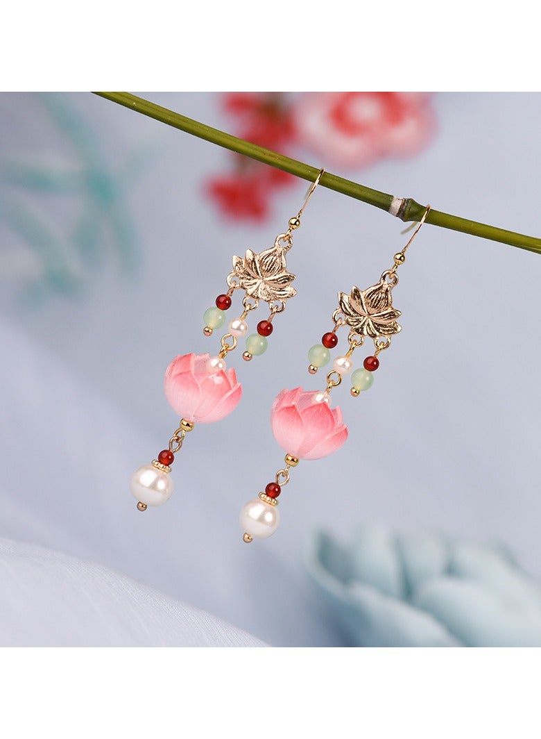 14k Gold Lotus Long Tassel Earrings  - Image 3