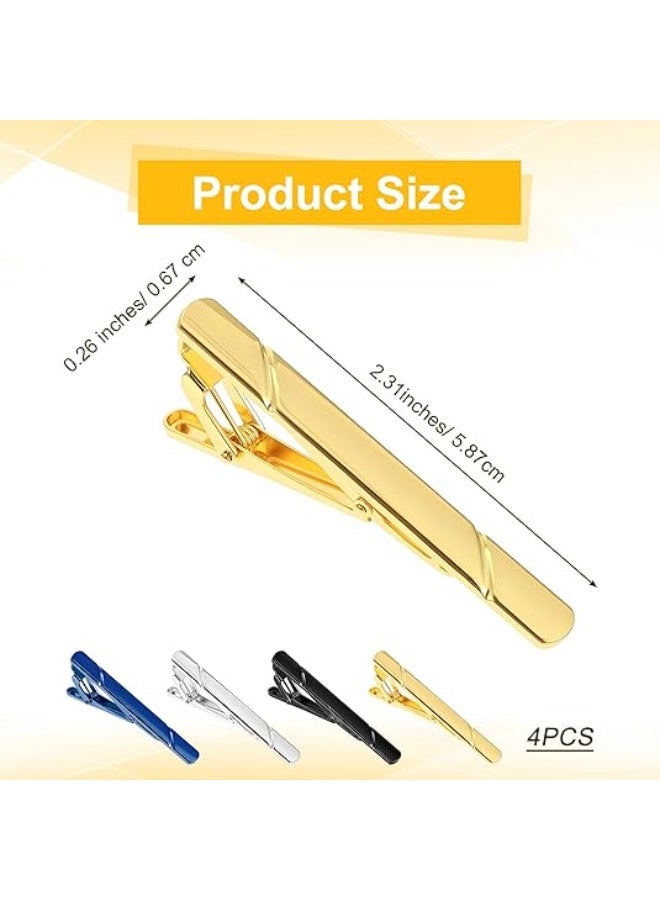 LYNLYN 4 Pack Men’s Tie Clips and Bars, Classic Necktie Accessories for Skinny and Regular Ties (Black, Gold, Blue, Silver) - Image 4
