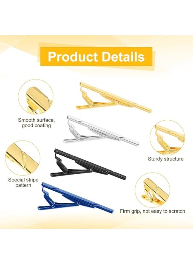 LYNLYN 4 Pack Men’s Tie Clips and Bars, Classic Necktie Accessories for Skinny and Regular Ties (Black, Gold, Blue, Silver) - Image 5