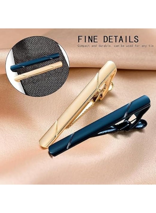 LYNLYN 4 Pack Men’s Tie Clips and Bars, Classic Necktie Accessories for Skinny and Regular Ties (Black, Gold, Blue, Silver) - Image 2