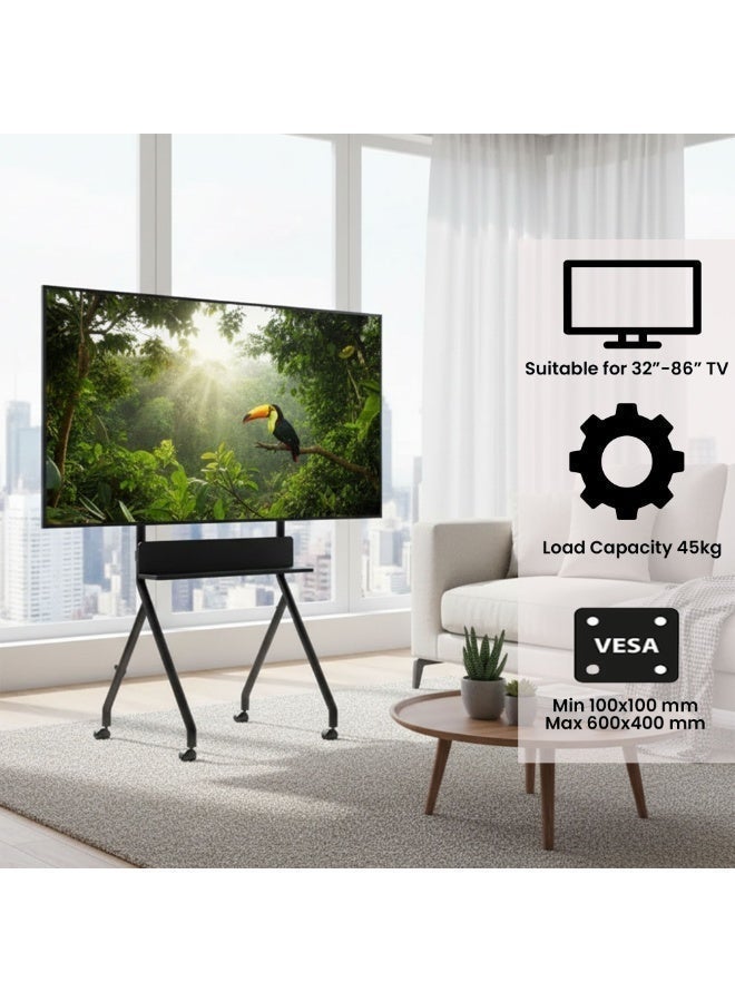 BEETEC Mobile TV Stand for 32–86 Inch Flat Screen TVs, Rolling Cart with Lockable Wheels, Height Adjustable, VESA 600x400mm, Max Load 45kg, Shelf Capacity 10 kg, Cable Management, Black | TF-RG8B - Image 3