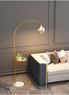 Sharpdo Luxury LED Floor Lamp With Table Modern Solid Wood Table Standing Lamp With Glass Ball Lampshade For Living Room Bedroom Bedside Floor Lighting Gold 175x96x30 centimeter  - Image 3