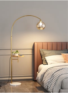 Sharpdo Luxury LED Floor Lamp With Table Modern Solid Wood Table Standing Lamp With Glass Ball Lampshade For Living Room Bedroom Bedside Floor Lighting Gold 175x96x30 centimeter  - Image 2