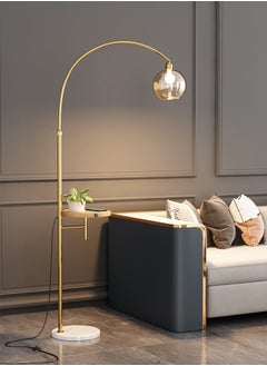 Sharpdo Luxury LED Floor Lamp With Table Modern Solid Wood Table Standing Lamp With Glass Ball Lampshade For Living Room Bedroom Bedside Floor Lighting Gold 175x96x30 centimeter  - Image 1