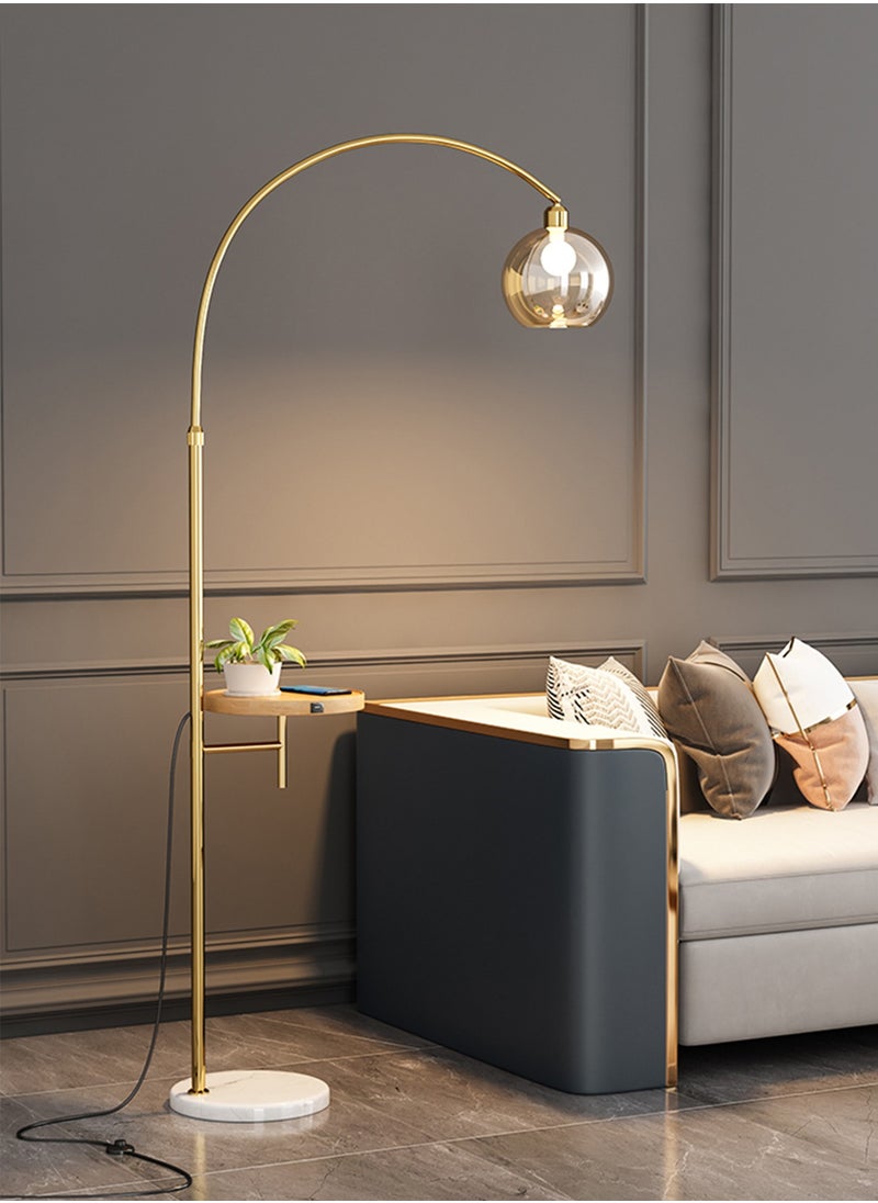 Sharpdo Luxury LED Floor Lamp With Table Modern Solid Wood Table Standing Lamp With Glass Ball Lampshade For Living Room Bedroom Bedside Floor Lighting Gold 175x96x30 centimeter  - Image 1
