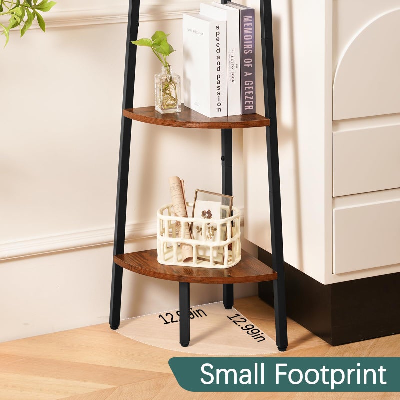Yoobure Corner Shelf, 5-Tier Corner Bookshelf with Metal Frame & Wood Ladder Shelves - Display Shelf & Tall Bookcase, Plant Stand for Home Decor - Bedroom, Living Room, Office - Image 3