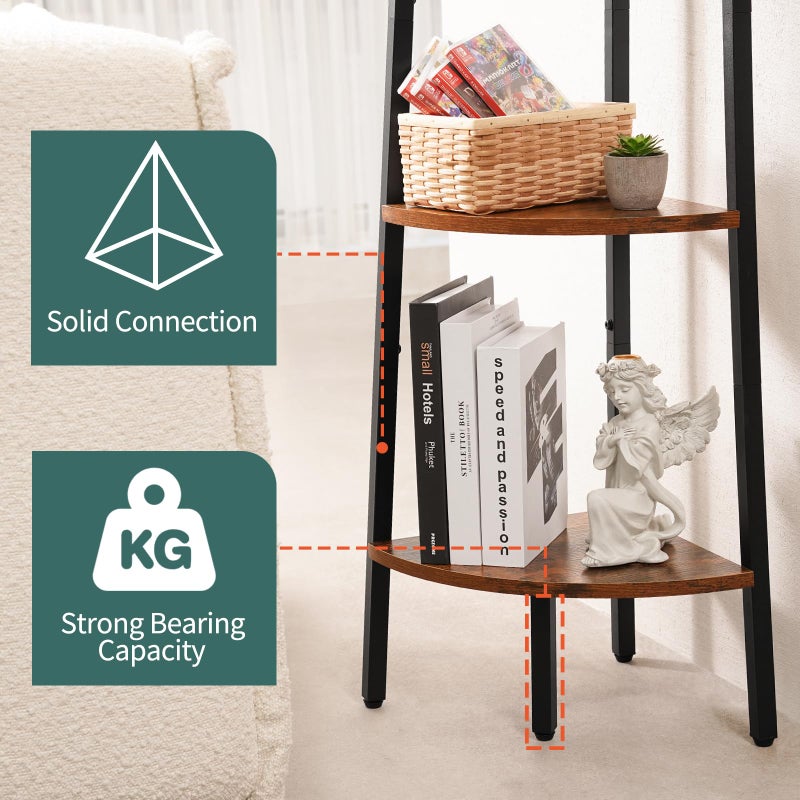 Yoobure Corner Shelf, 5-Tier Corner Bookshelf with Metal Frame & Wood Ladder Shelves - Display Shelf & Tall Bookcase, Plant Stand for Home Decor - Bedroom, Living Room, Office - Image 5