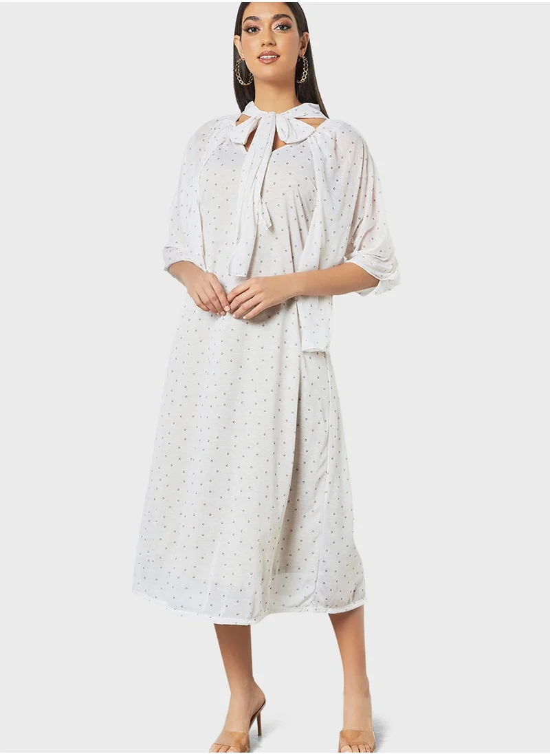 SIVVI for HANIYA Tie Neck Printed Dress