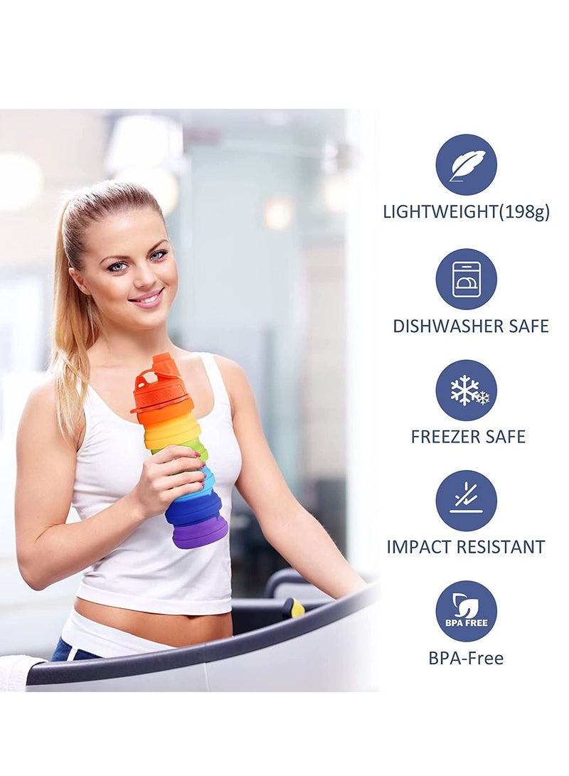 كاست ويف زجاجة ماء قابلة للطي ، زجاجة 500 مللي خالية من مادة BPA وخمسة ارتفاع من السيليكون للتخييم والرياضة في الهواء الطلق ، هدية للبنات والأولاد (قوس قزح) - Image 5